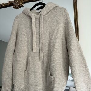 Madewell Cozy Wool-Blend Beige Hooded Sweater